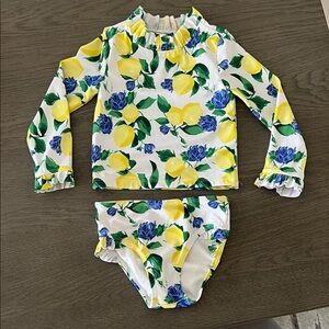 Janie and Jack Yellow Lemon & Blue Floral Long-Sleeve Rashguard Set